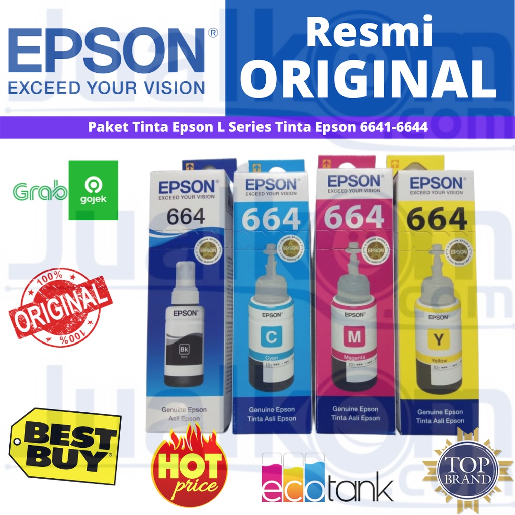 Paket Tinta Epson L Series TINTA EPSON 6641-6644 (Black,Cyan,Magenta.Yellow) Original T06641 T06644