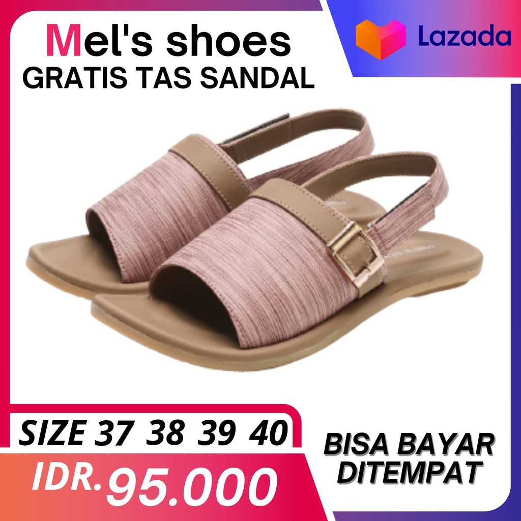 Mal s Shoes Original, Sandal Wanita Model Korea Terbaru, Sendal Talincang Cewek Kasual, Warna Peach