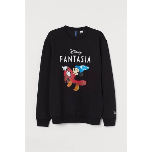 Crewneck Sweater Pria Wanita HnM H&amp;M Mickey Fantasia Hitam Full Tag