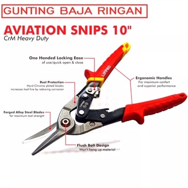 Gunting Baja Ringan Seng LIPPRO JAPAN 10inch Aviation snip Lippro ORI/ Gunting Baja Ringan 10 Inch L