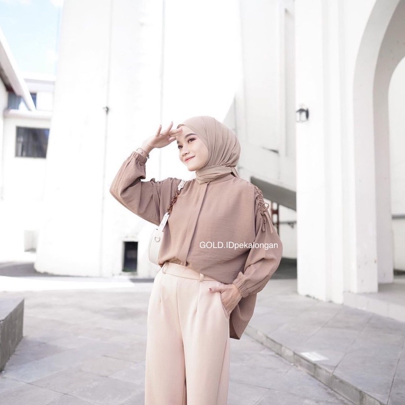 SANI TOP BLOUSE CRINCLE // BLOUSE TALI SERUT// BLOUSE SERUT TANGAN// KEMEJA SERUT CRINKLE AIRFLOW// HELWA SHIRT KEMEJA SERUT CRINKLE AIRFLOW// ATASAN WANITA LENGAN PANJANG// MISTY BLOUSE SERUT