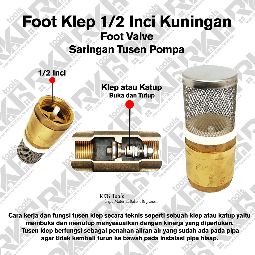 Foot Klep 1/2 Inci Kuningan l Foot Valve l Saringan Tusen Pompa