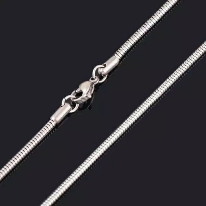 Kalung Titanium Pria Wanita Silver Anti Karat Import Model Bulat