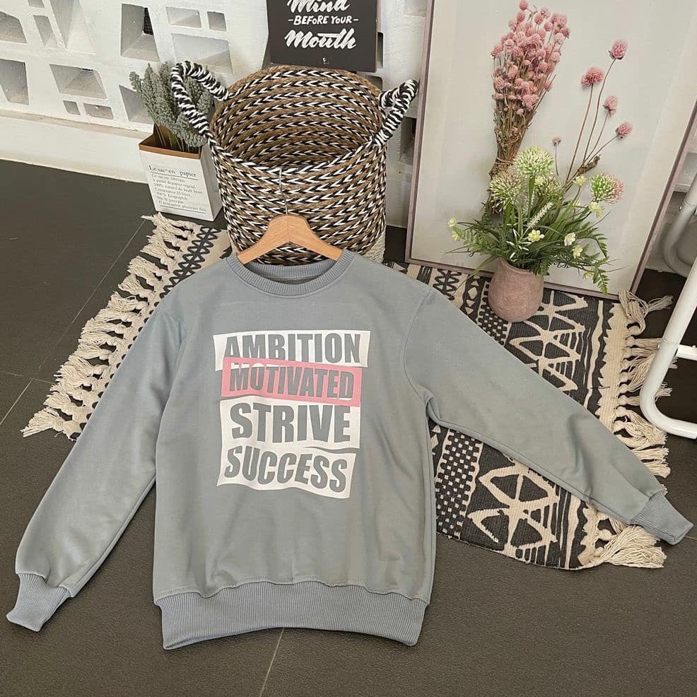 Zanah Sweater Lettering Ambition Mint-Sweatshirt Murah Ukuran Fit to L