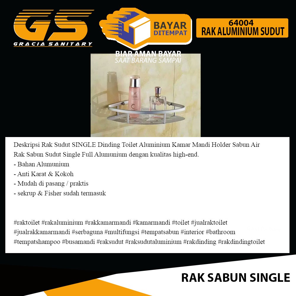 Rak Sabun Tempat Sabun Kamar Mandi Stainless Tempel Sudut Single 64004