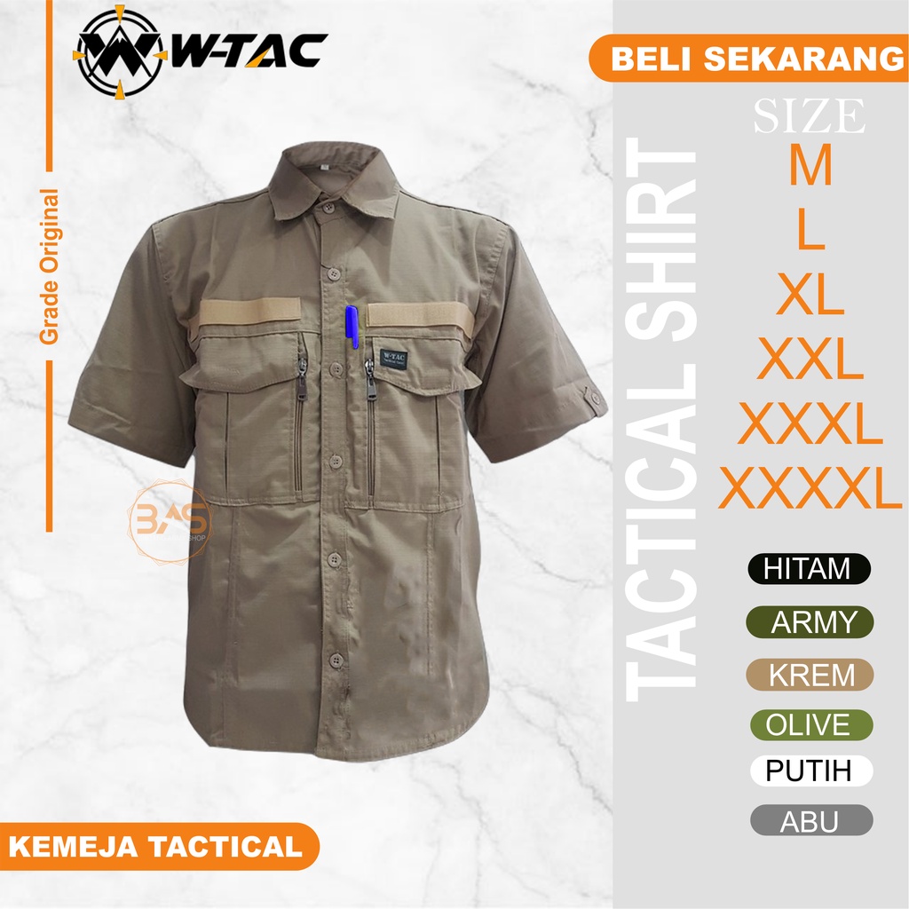 kemeja Tactical W TAC Lengan pendek | Baju Kmeja Taktikal Lapangan | Polisi | Army | ripstok tornado