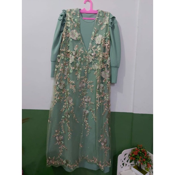 gamis knit rompi brukat