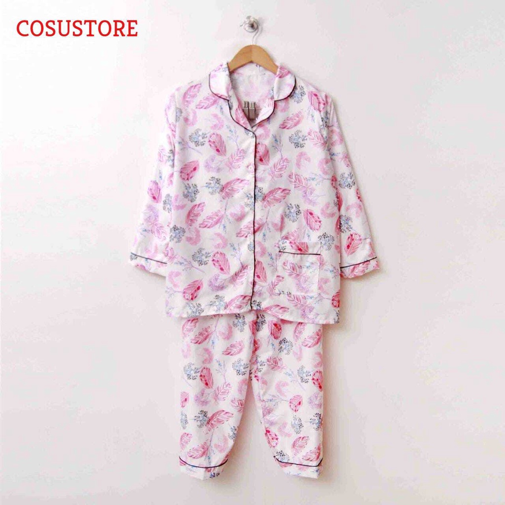 BAJU TIDUR WANITA/PIYAMA KATUN MOTIF DAUN WANITA