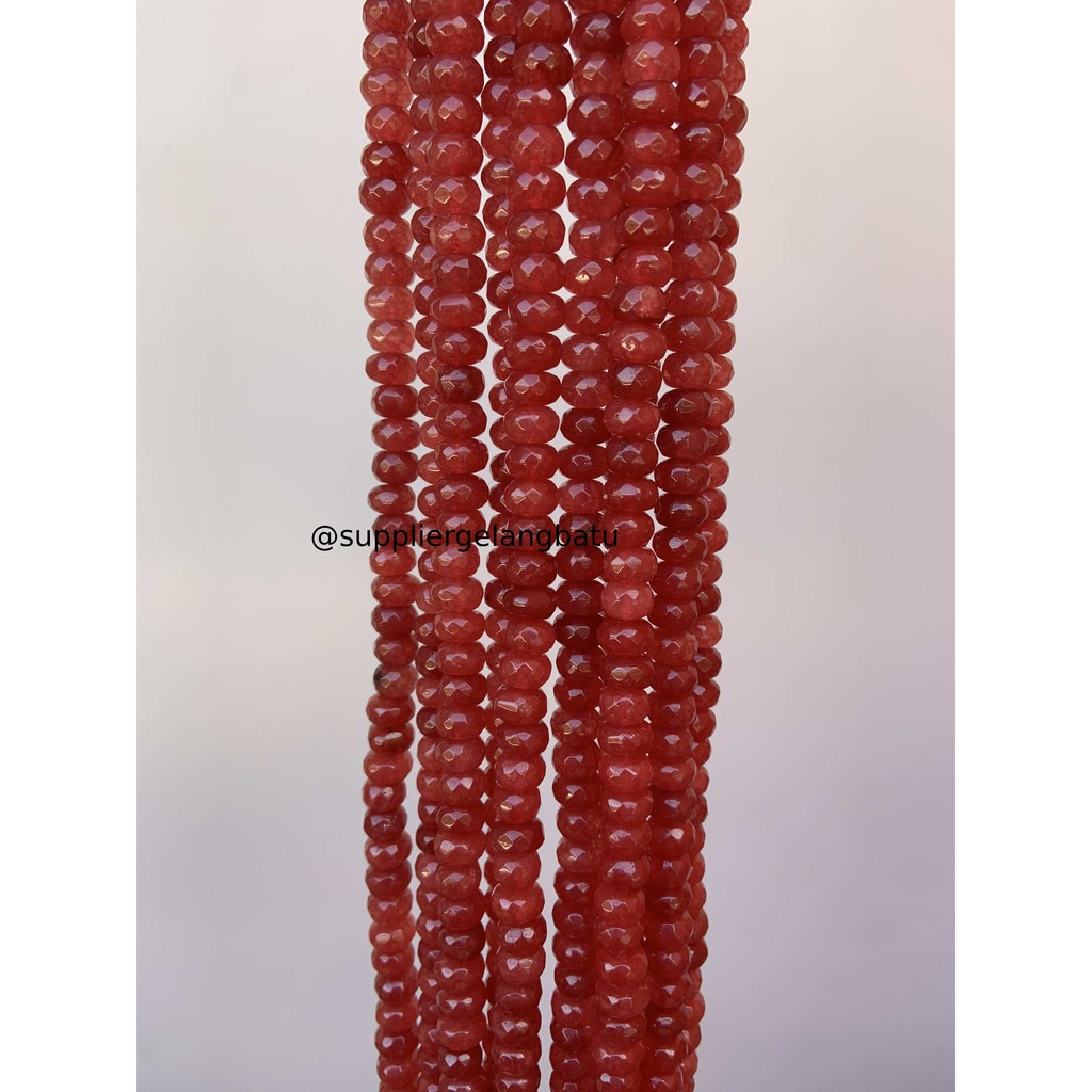 batu pembatas rondelle Faceted round pipih spacer 4 x 8mm red coral