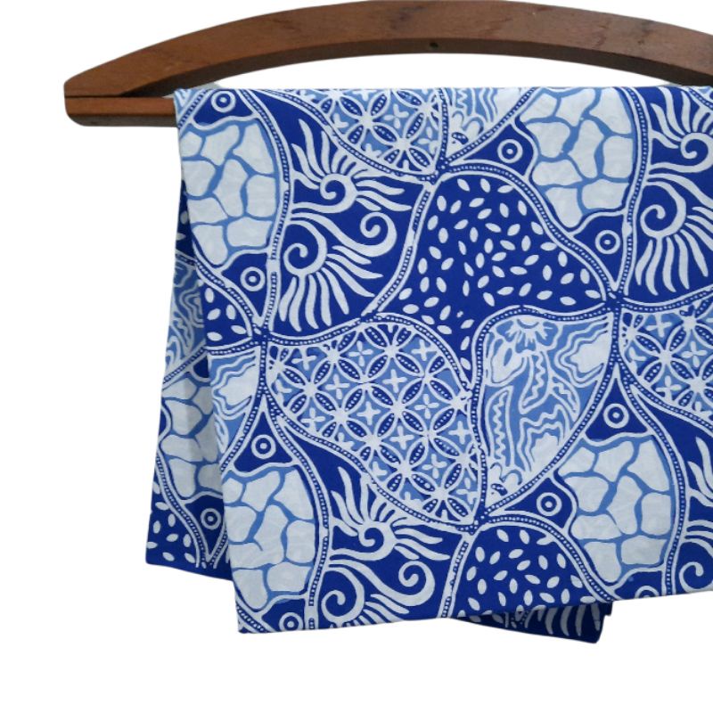 kain batik cap katun 2warna dusty blue mix navi motif sekarjagad berasan