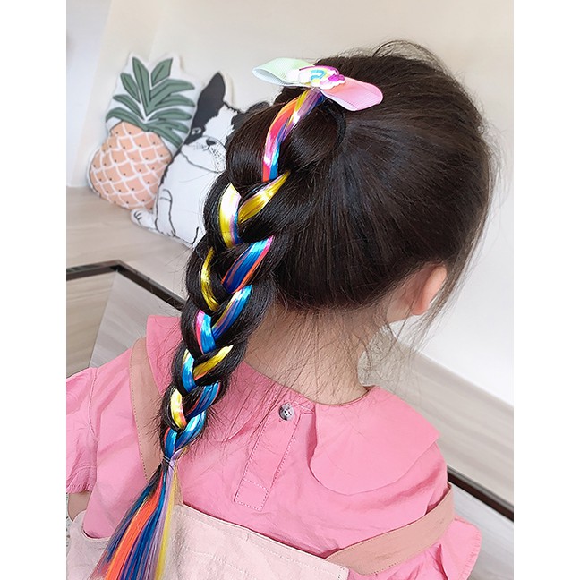 LRC Aksesoris Rambut Fashion Fabric Bow Rainbow Net Yarn Butterfly Snowflake Animal Wig Braid Child