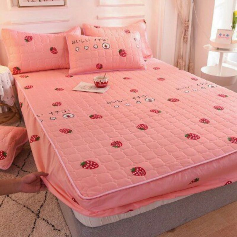 SPREI SULTAN WATERPROOF 180 x 200 CM ANTI AIR IMPOR BED PROTECTOR KUNING WORTEL PINK-PINK SBERRY 180