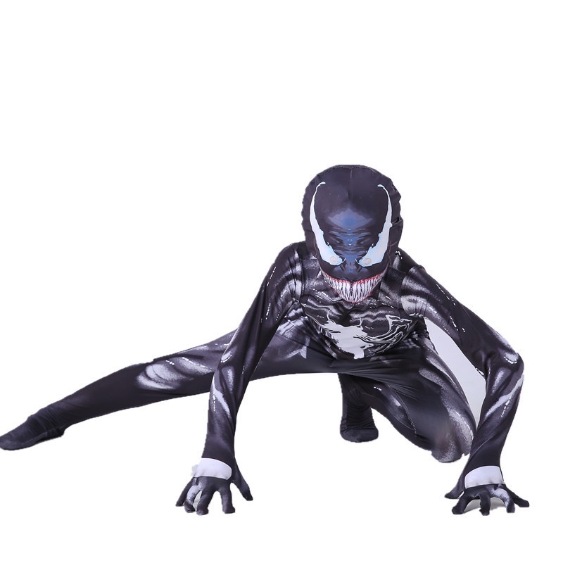 Cosplay VENOM Kostum Anak Christmas And Halloween Party Kostume Racun Spiderman Jumpsuit + Topeng