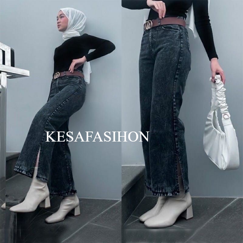 DENIA KULOT SNOW JEANS BELAH SAMPING KULOT JEANS WANITA PREMIUM RIPPED SOBEK