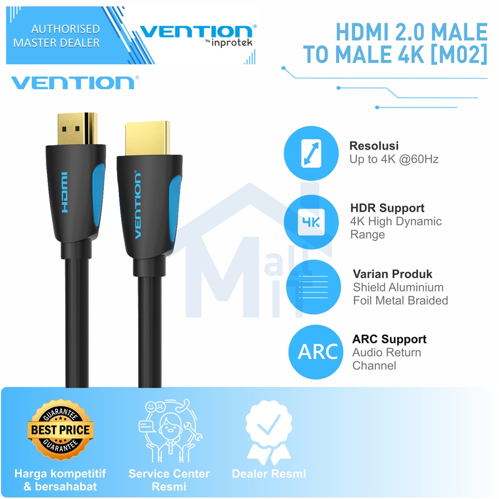 ( Bisa Cod ) Vention Kabel HDMI 2.0 4K Ultra HD Ethernet 3D High Speed VAA M02