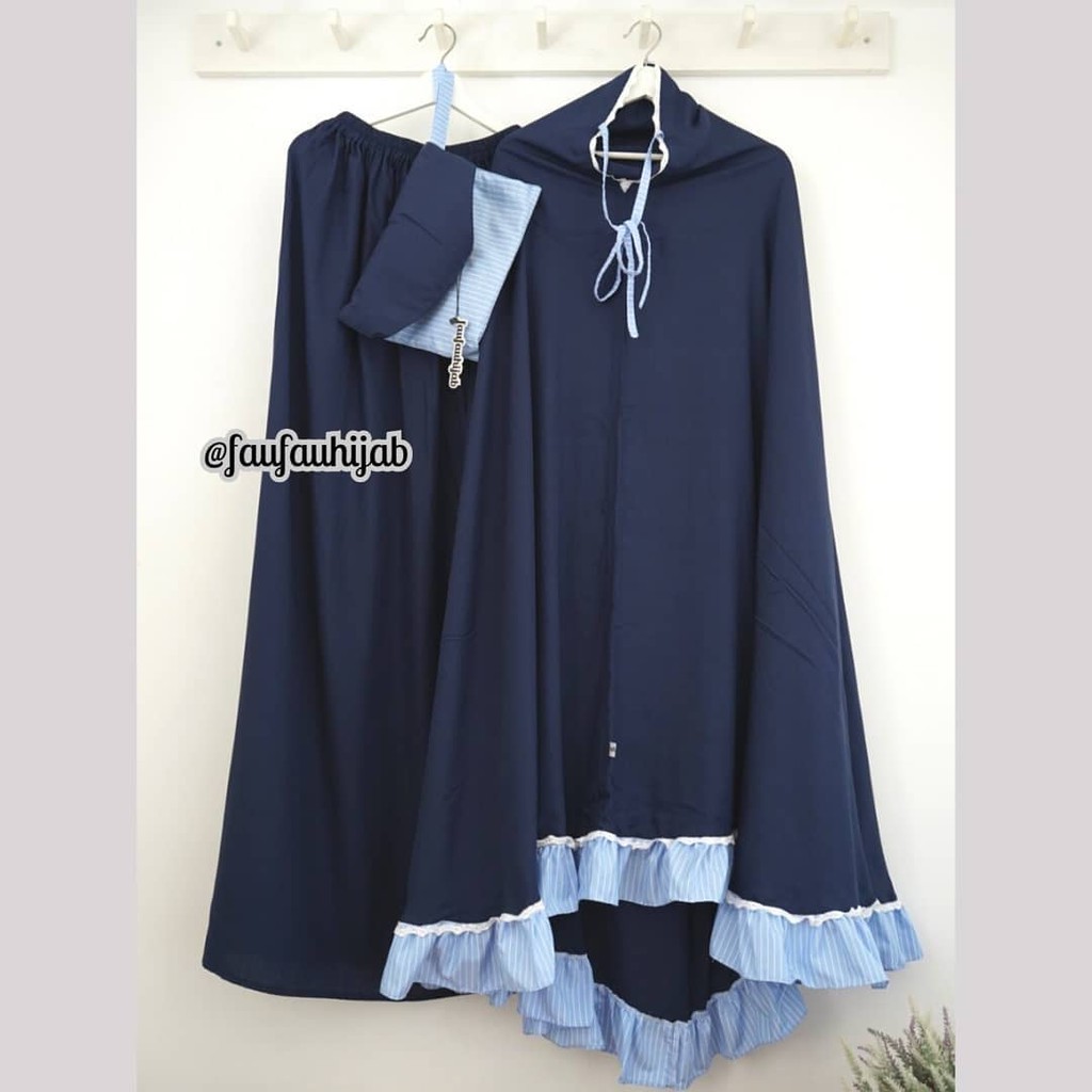 Mukena Faufau butik Rimpel plain navy