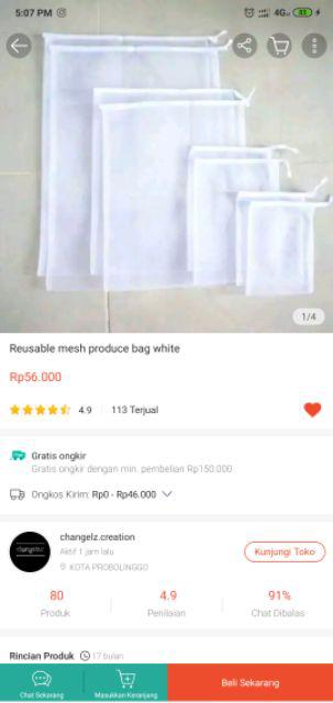 Reusable Mesh Produce Bag White