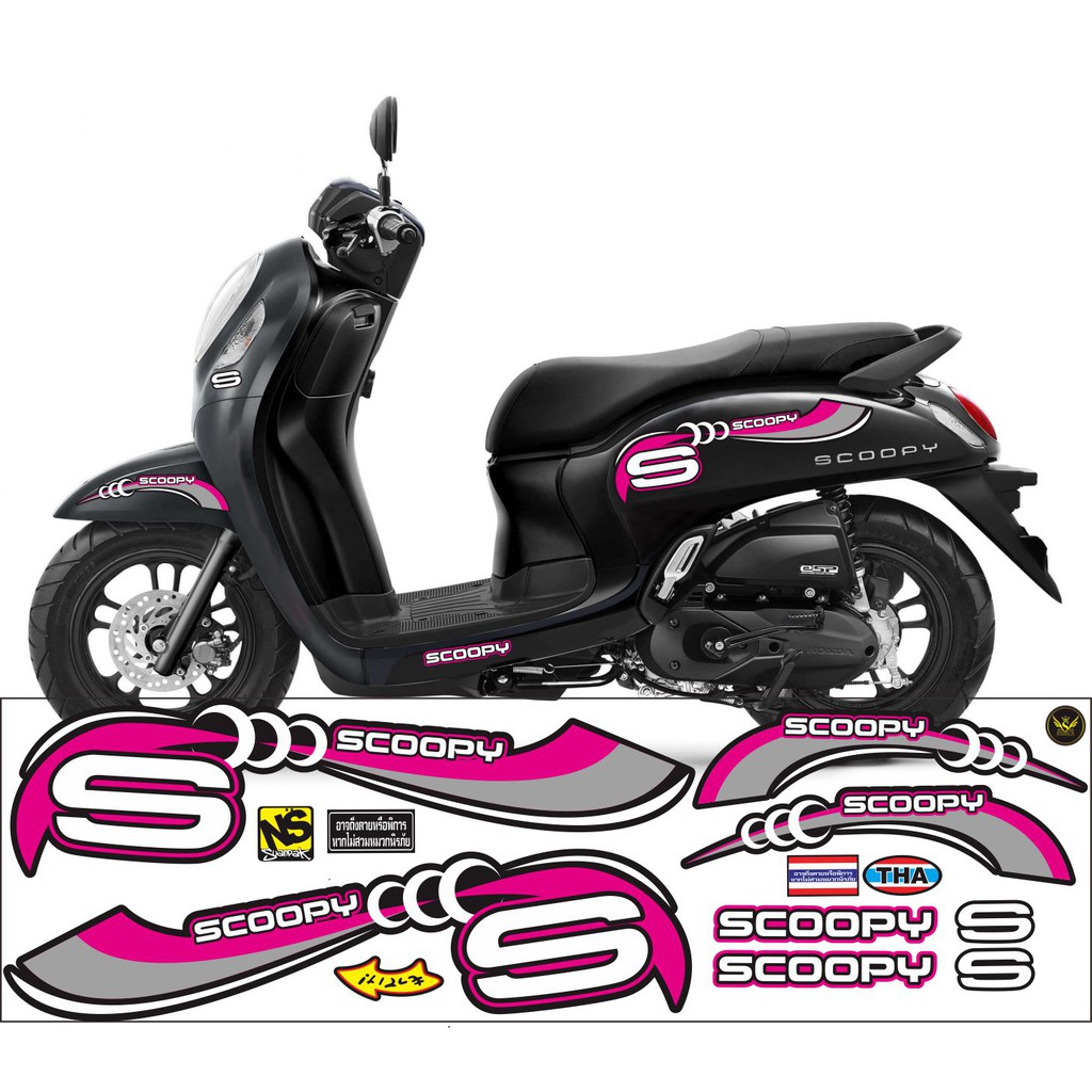 STICKER MOTOR STRIPING NEW DESAIN  SCOOPY 2021 VARIASI 02 PINK LIS HITAM
