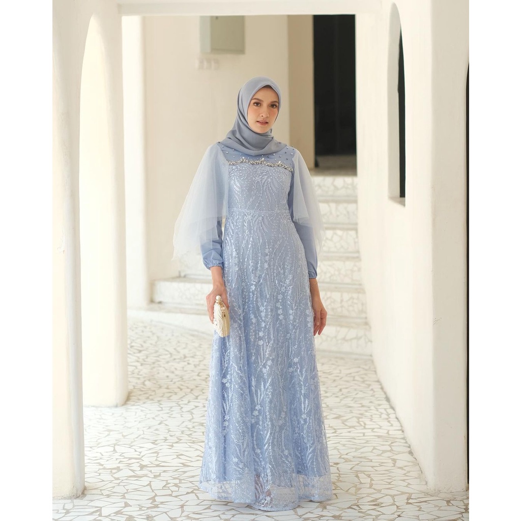 LUNA Dress -  Baju Dress Gamis Kondangan Terbaru Gamis Pesta Mewah 2022 Wanita Syari Busana Muslim Terbaru Modern Maxi Lengan Tutu Jaring Outfit Muslimah Kekinian Model Baru RAYA GAMIS MAXI CEMPAKA AULIA GAMIS TILE TUTU GAMIS BRUKAT Mutiara