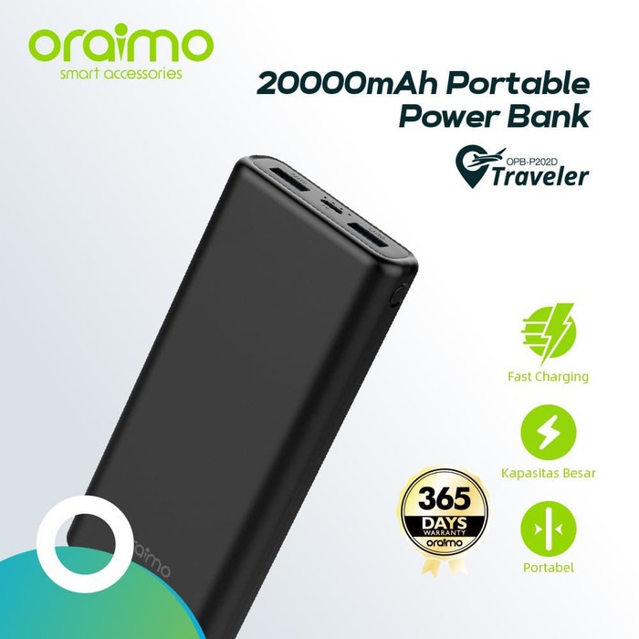 ORAIMO OPB-P202D POWERBANK TRAVELER DUAL PORT 20000MAH FAST CHARGING