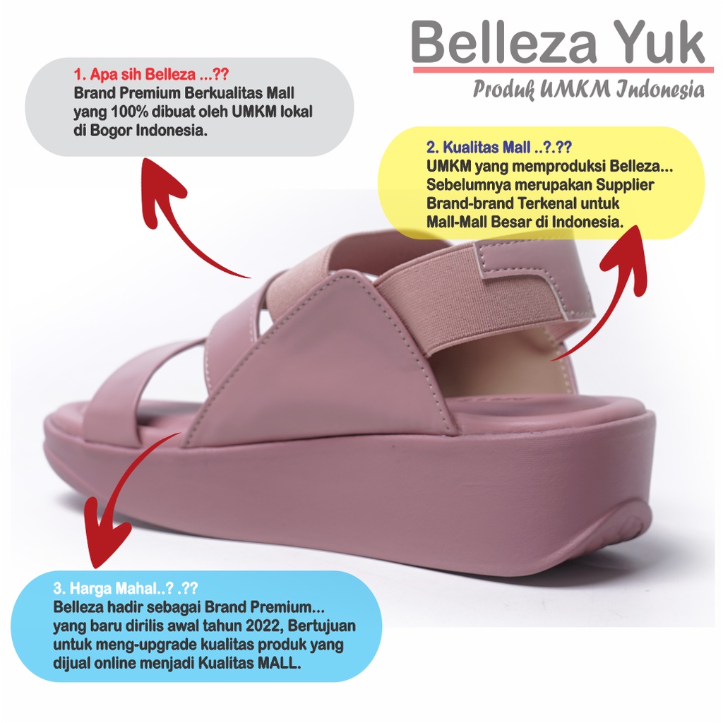 BELLEZA YUK -  Sepatu Sandal Wanita Wedges BELEZA TORI Model Tali Strap belakang Hak Tinggi Sole 4cm Spatu Sendal Bellezza Size 36 37 38 39 40 Warna Peach Pink Casual Santai Pergi Jalan Belezza Premium Terbaru Shoes Ori Original Mall Official Store Promo