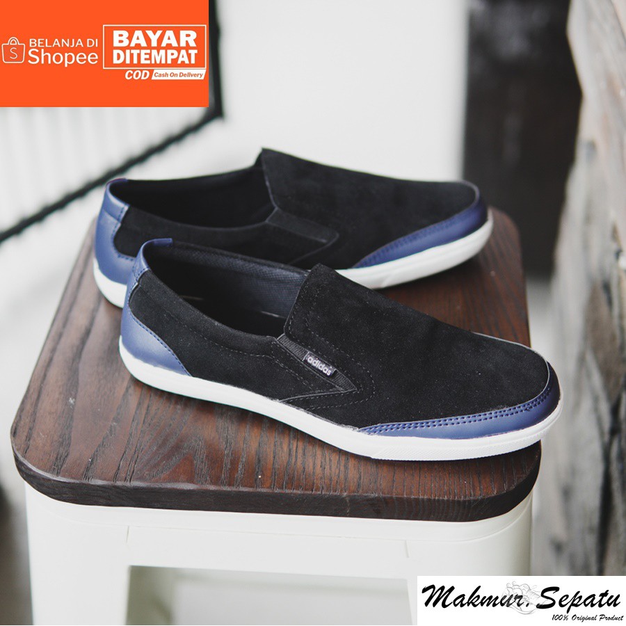 PROMO !! Sepatu Pria Murah Adidas Advantage Suede Hitam Kasual Slip On Stylish Santai Kerja Trendy