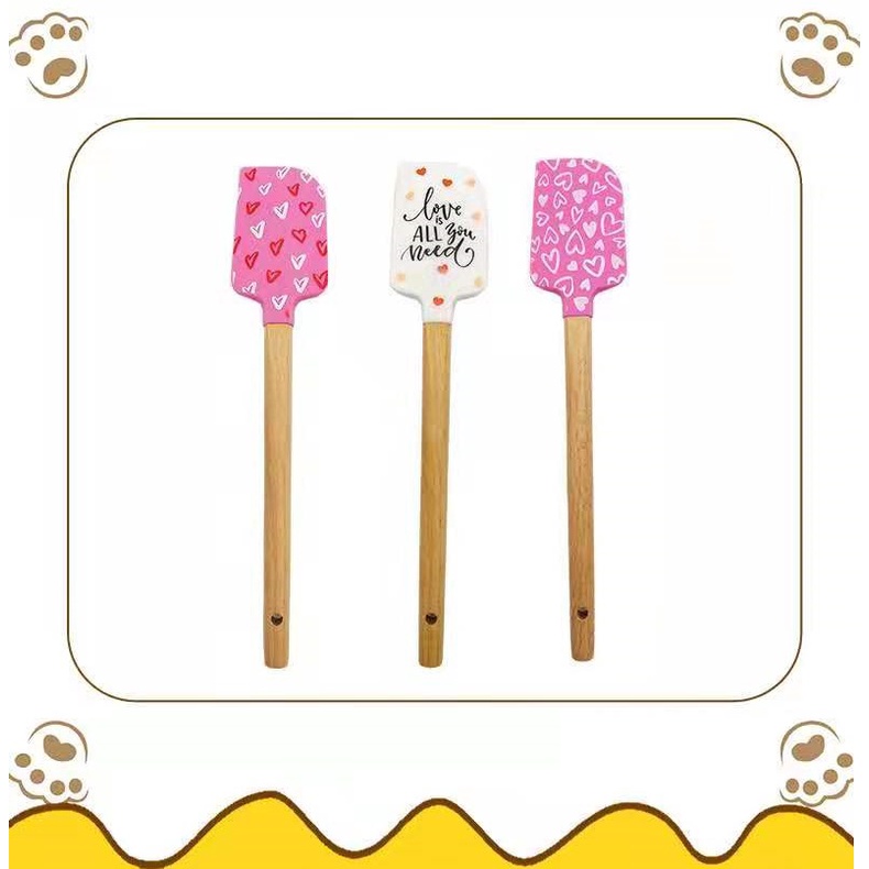 Spatula Silicone Mini Motif Gagang Kayu Mix 22.7x 4.6 x 1 Cm