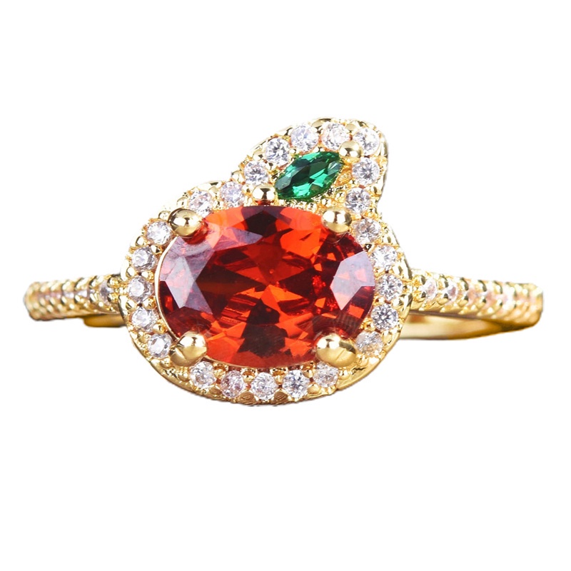 Fancyqube Cincin Zircon Bentuk Lobak Warna Oranye Merah Untuk Wanita