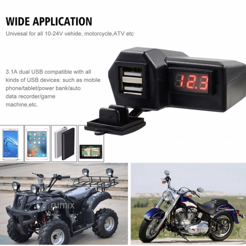 Motorcycle Digital Voltmeter Charger Motor Cas HP Motor 2 USB 3.1A Casan Hp stang Universal Dual USB