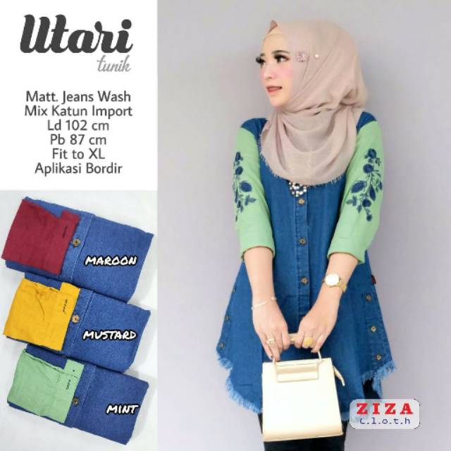 Utari tunik.. material jeans wash mix katun import ..