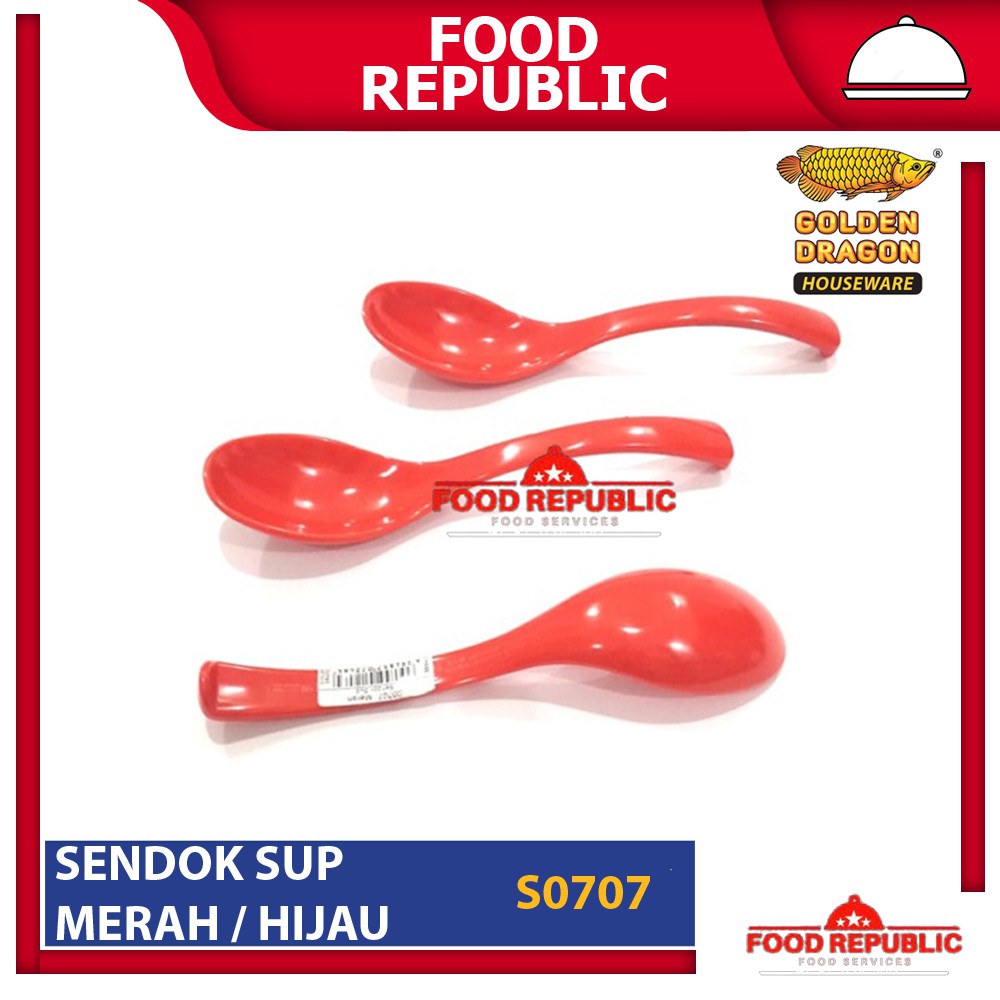 GOLDEN DRAGON SENDOK SUP 12 PC MELAMINE MERAH / HIJAU S0707 SOUP SPOON