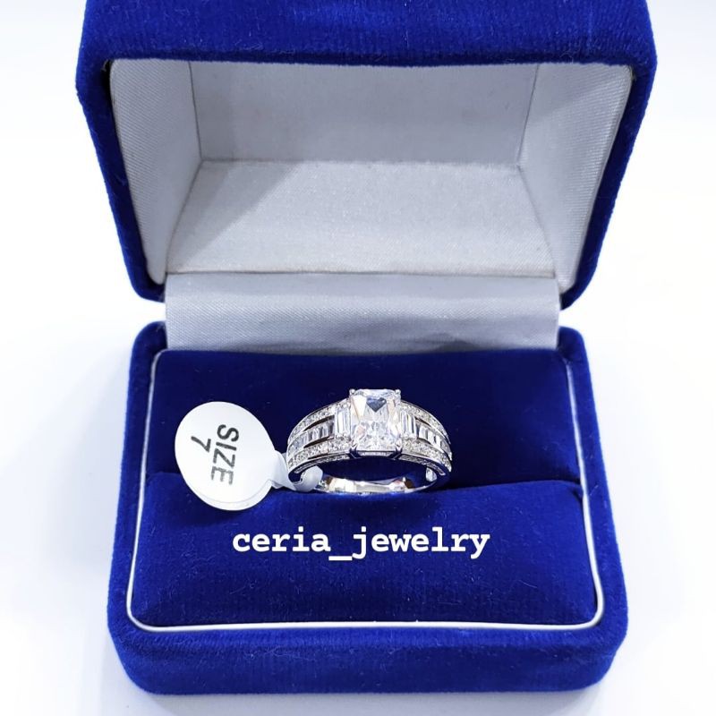 Cincin Perak Asli Silver Wanita 925 Lapis Emas Putih Model Mata Kristal Putih Terbaru