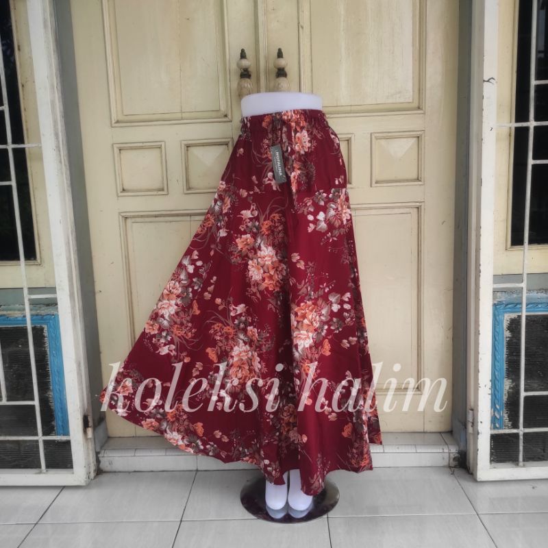 (BISA COD)rok payung/rok katun lebar/motif bunga AMAZON LILY-Marun