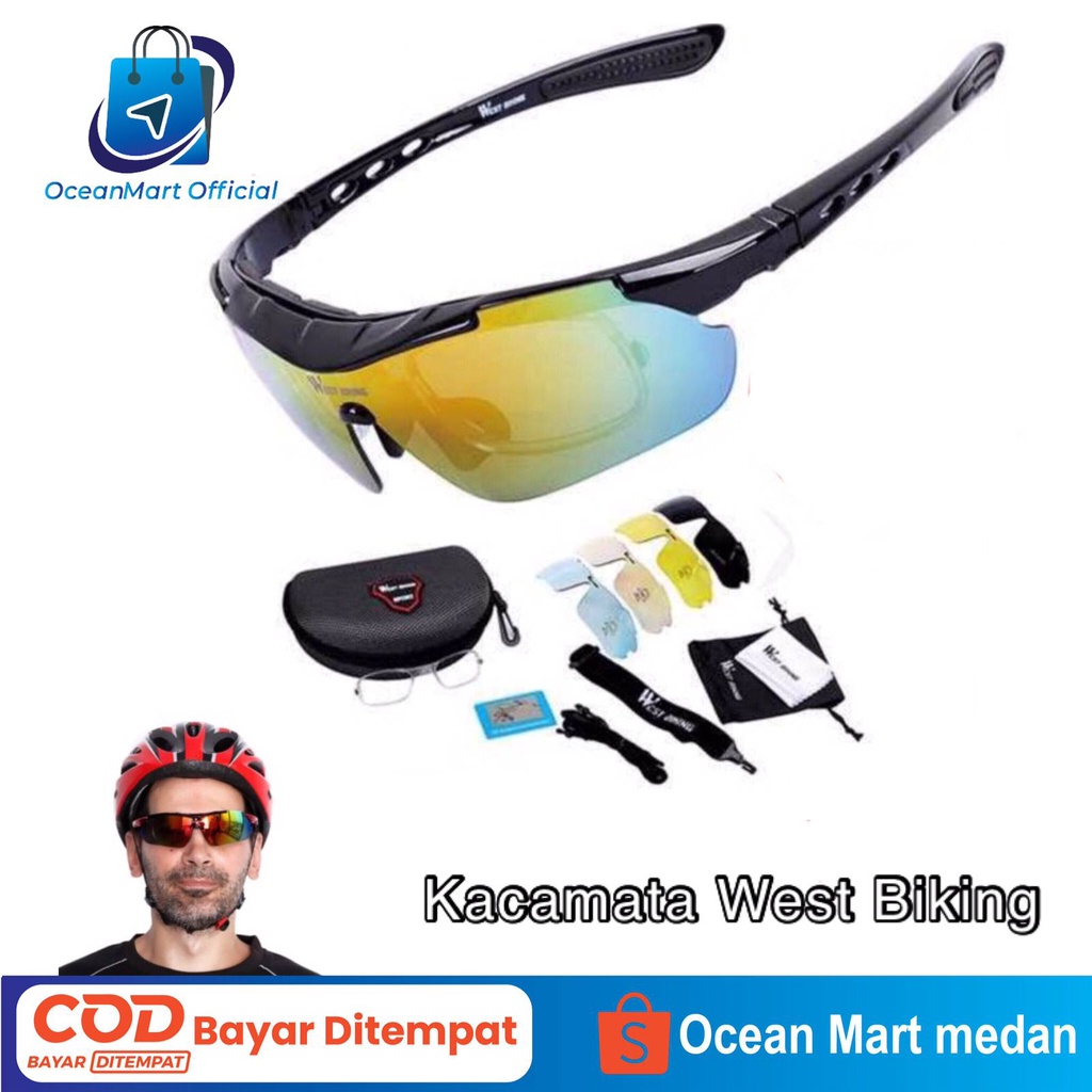 Kacamata Sepeda Gowes WEST BIKING Original 5 Lensa Olahraga Outdoor Lari Motor Sport OCEANMART OCEAN MART Aksesoris Sepeda