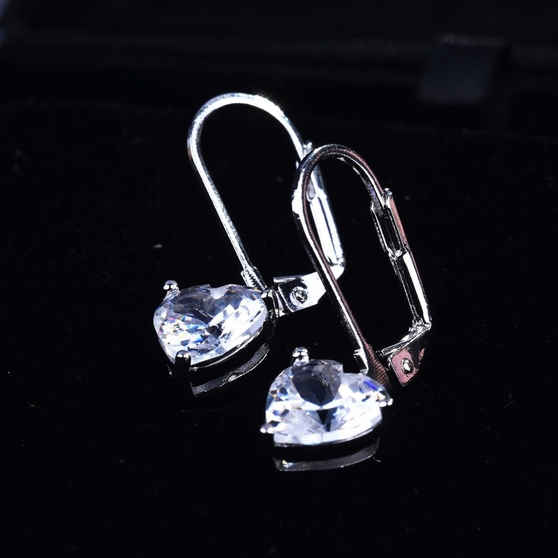 Fashion Moissanite Crown Earrings White Gold Heart Shape