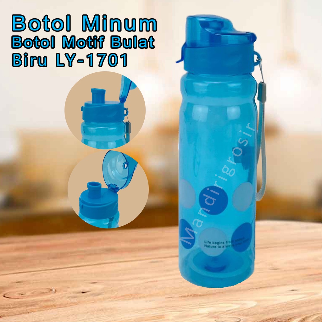 Motif Bulat Warna Biru LY-1701 * Botol minum plastik * 600 ml