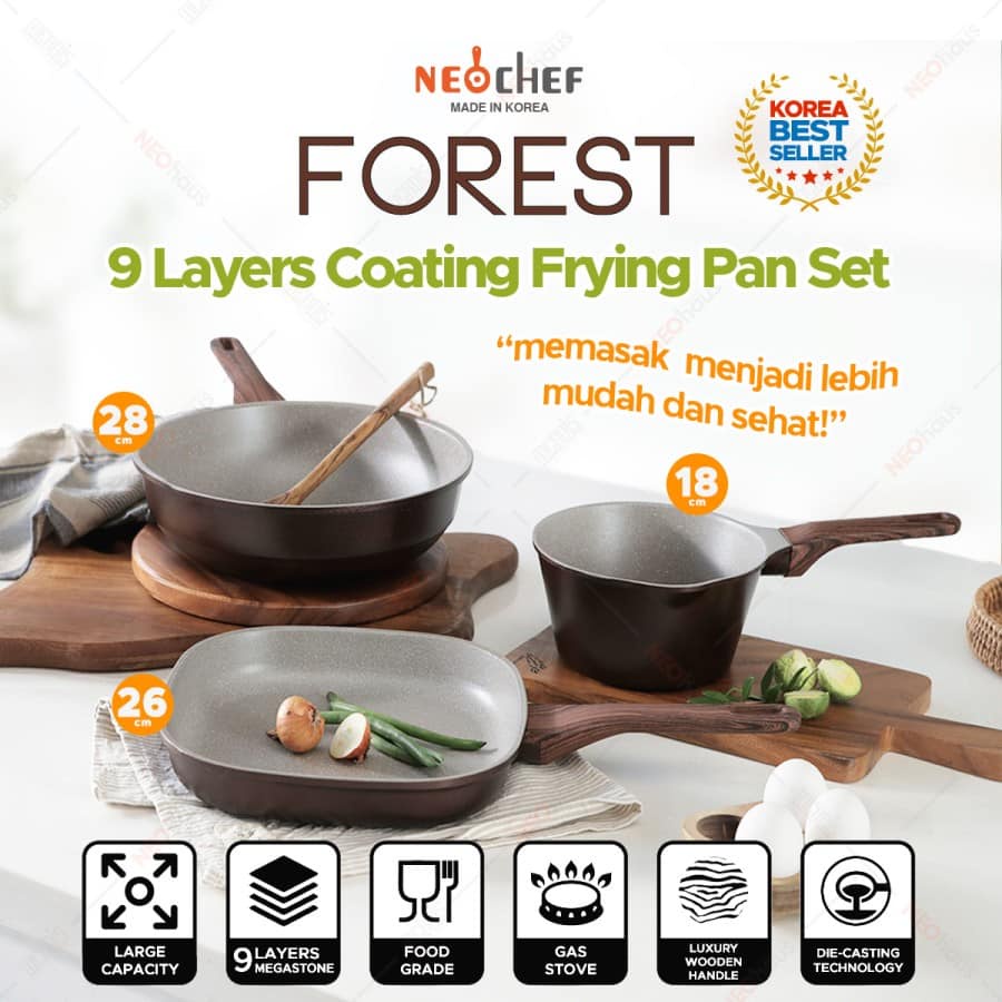 [BISA COD] Panci Set Import Korea Neochef Forest Frying Pan Set of 3 Dusdusan