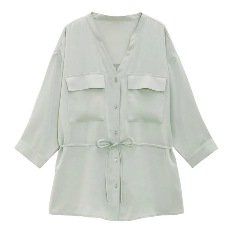 GU/UNQ BLOUSE POCKET - atasan kemeja/blouse wanita-Belt - Green mint