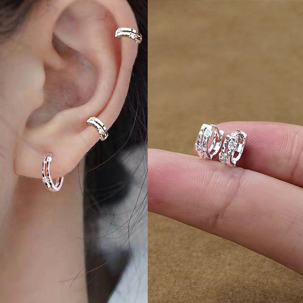 Preva Anting Hoop Earrings Tindik Sederhana Perhiasan Tulang Rawan Lapis Emas Cubic Zirconia