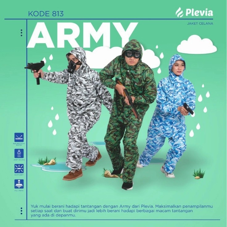 Jas Hujan Jaket Celana ARMY - Raincoat Mantel Hujan ARMY ARMI Doreng Loreng Tentara Plevia 813