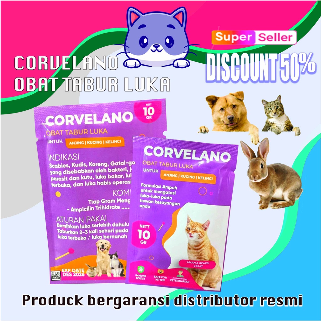 Obat Kucing Obat Luka Infeksi Kucing Obat Tabur Luka Kucing Anjing Kelinci dan Hewan CORVELANO