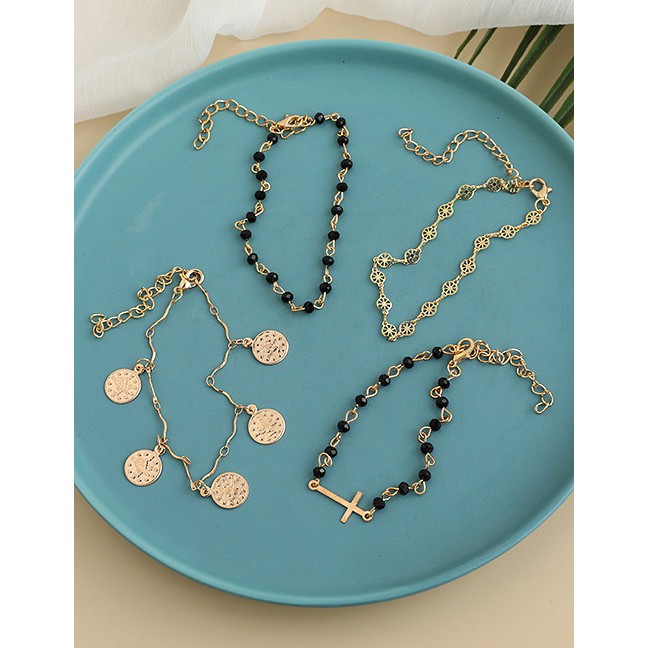 LRC Gelang Tangan Fashion Gold Color Alloy Chain Cross Bracelet 4-piece Set P03031