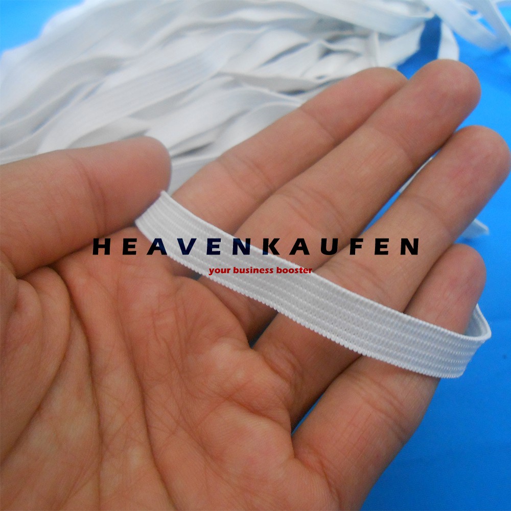 Karet Elastis Elastic Warna Putih Lebar 9 mm Harga Per Rol isi 50 Meter Tanpa Merk