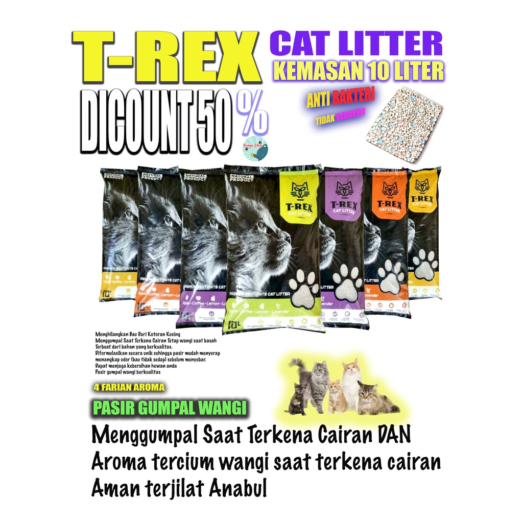 10 Liter pasir kucing gumpal wangi T REX-kwalitas import-PENGHILANG BAU KOTORAN-