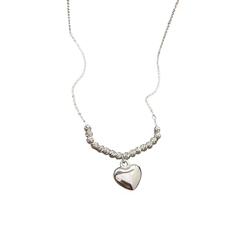 Kalung Rantai Klavikula Hias Manik-Manik Hati Bahan Logam Warna Silver Gaya Korea Untuk Wanita