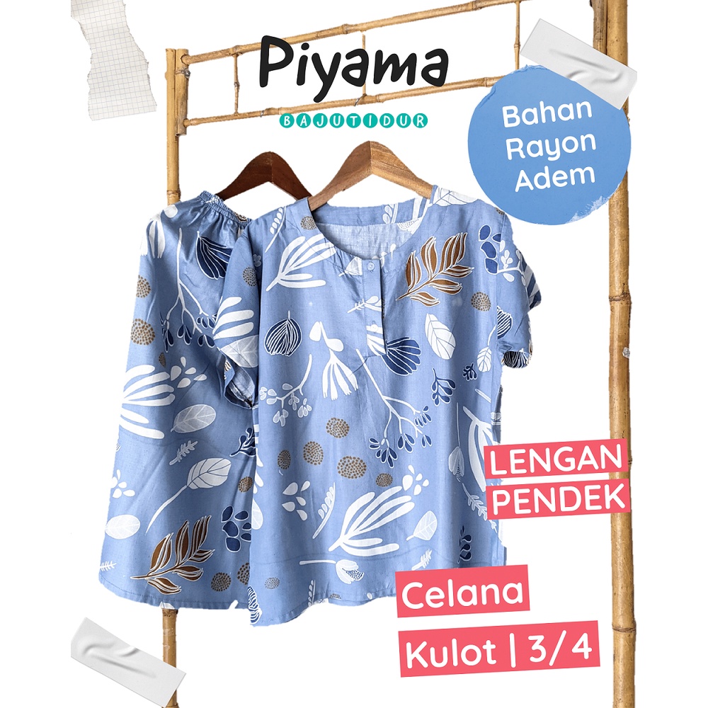 Setelan Piyama Wanita Celana Kulot Pendek Motif Batik | Lengan Pendek Celana 3/4 Kulot | Set Piyama Bahan Rayon Adem Setelan Celana Pendek Baju Tidur Nyaman BabyDol BAby Doll
