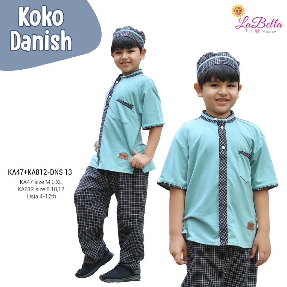 (4-12 tahun) DNS 13 Baju Muslim Setelan Koko Anak Labella Danish Hijau Telur Asin