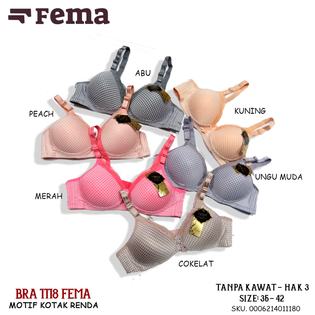FEMA Official Shop Ecer 1 pcs Bh Bra 1118  Motif Kotak Renda Atas Import