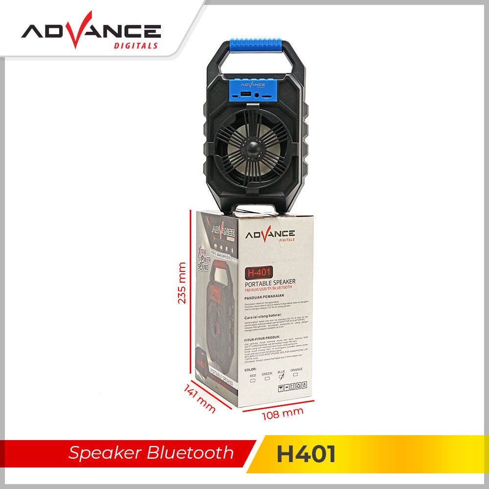 【READY STOCK】 Advance 100% Ori Speaker Bluetooth Portable H401 Speaker Super Portable Misic Box Sub woofer Karaoke USB FM Radio warna acak