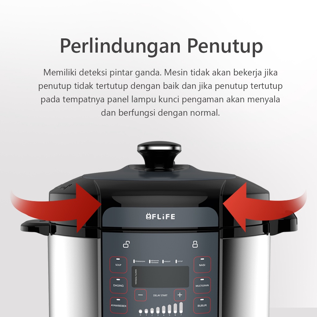 FLIFE PC05LB Pressure Rice Cooker Multifunction Electrik 5 Liter Panci Presto 7 Level Tekanan 10 Pilihan Menu Praktis